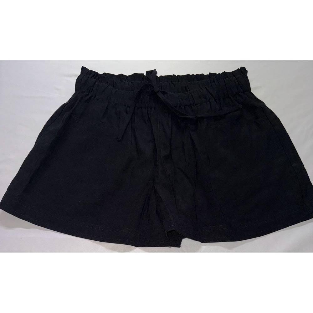 The Vintage Shop Shorts Womens Large Black Paperbag Waist Drawstring Casual